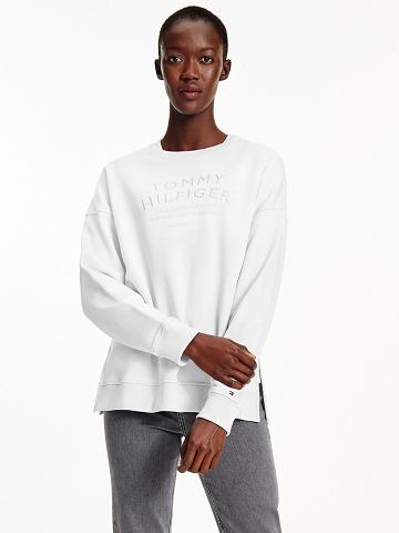 Női Tommy Hilfiger Organic Pamut Embroidered Logo Pulóverek Fehér | HU 396UZG